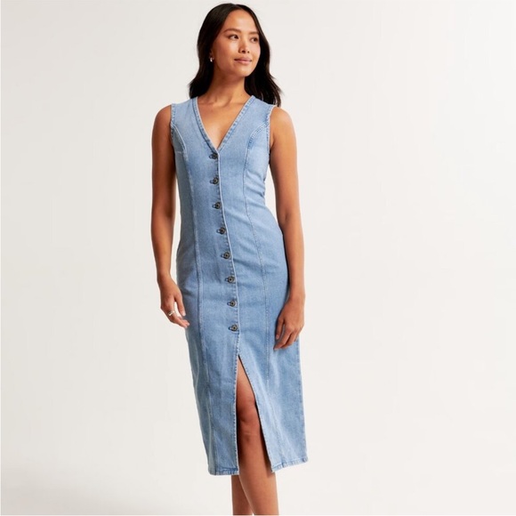 Abercrombie & Fitch Dresses & Skirts - Sleeveless Light Blue Denim Button-Front Midi Dress